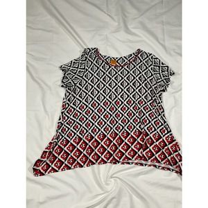Ruby Rd Women Blouse Navy Red White Geo Print XXL